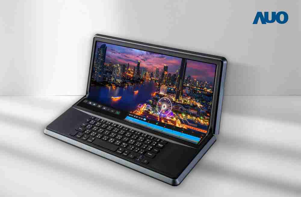 龙门国际14.6吋Micro LED折迭显示屏幕，，，，搭配半径4mm的弯折绞炼，，，，以及高画素、、高亮度、、、、高对比度的显示技术特点，，即便在大视角下仍保有绝佳色相与亮度